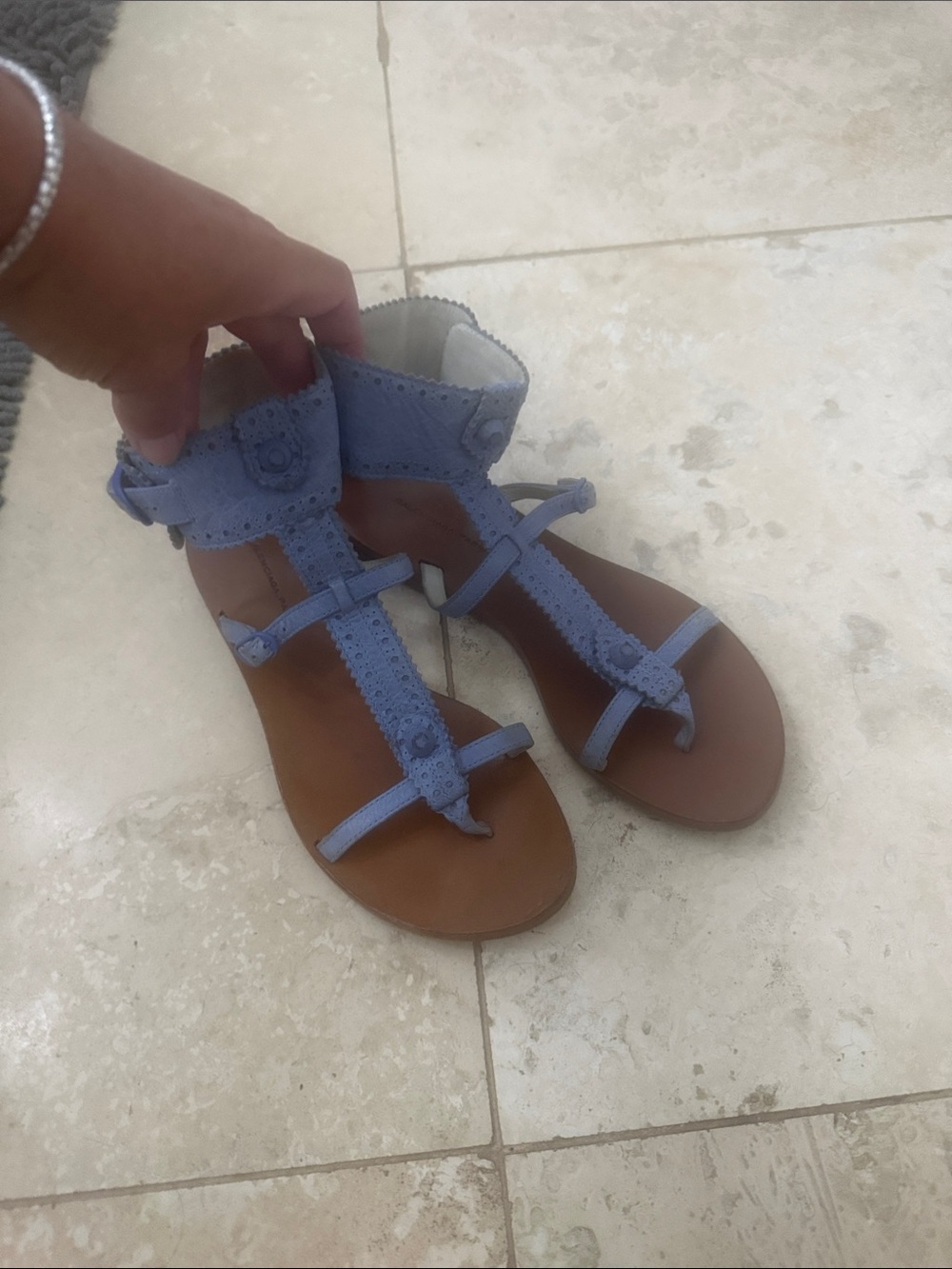 Balenciaga Light Blue Leather Gladiator Sandals